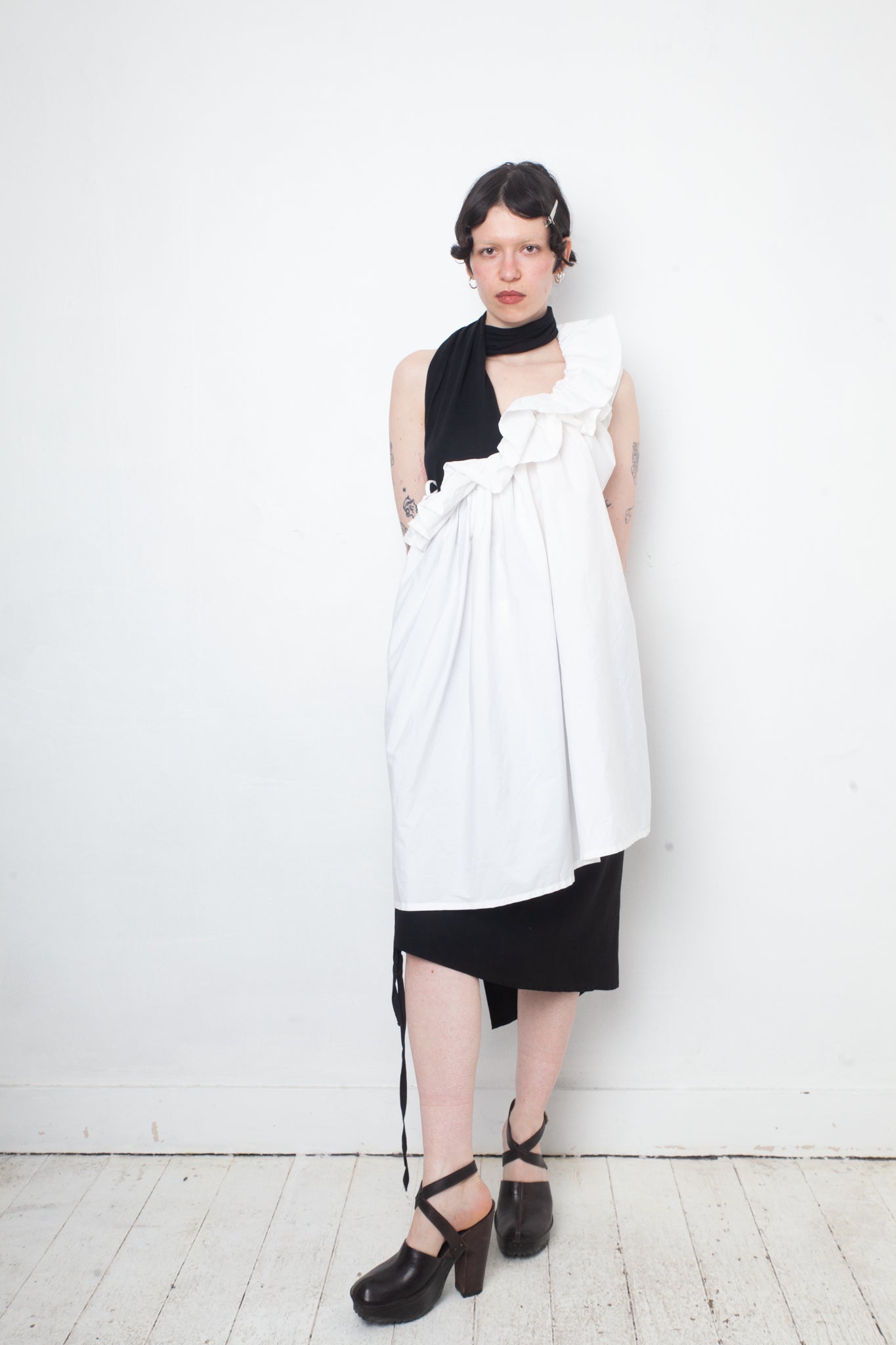 Junya Watanabe SS 2007 black and white draped cotton wrap top