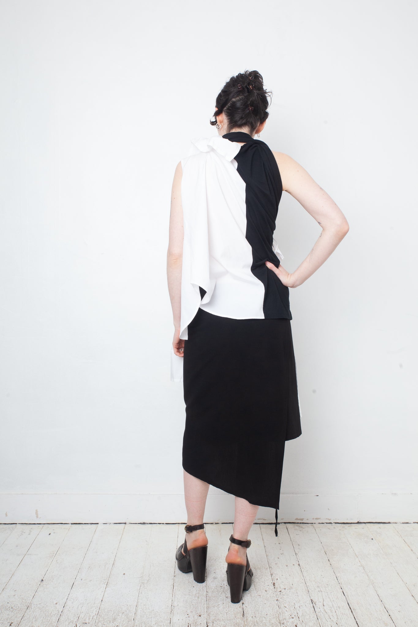 Junya Watanabe SS 2007 black and white draped cotton wrap top