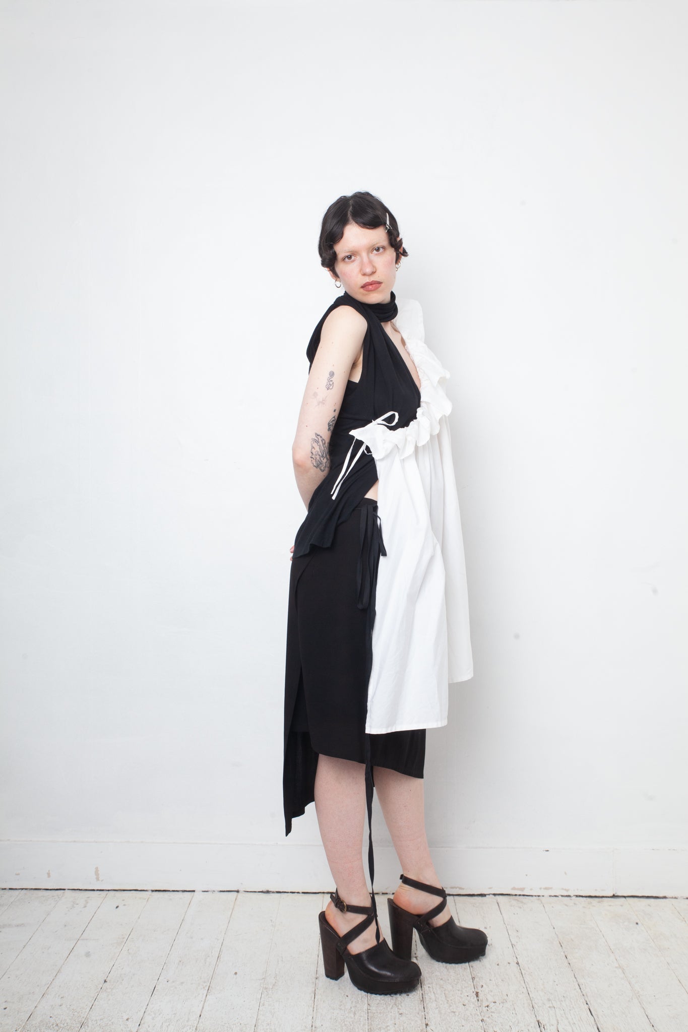 Junya Watanabe SS 2007 black and white draped cotton wrap top