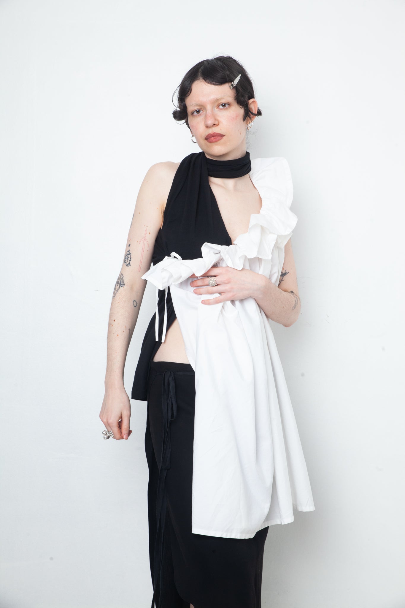 Junya Watanabe SS 2007 black and white draped cotton wrap top