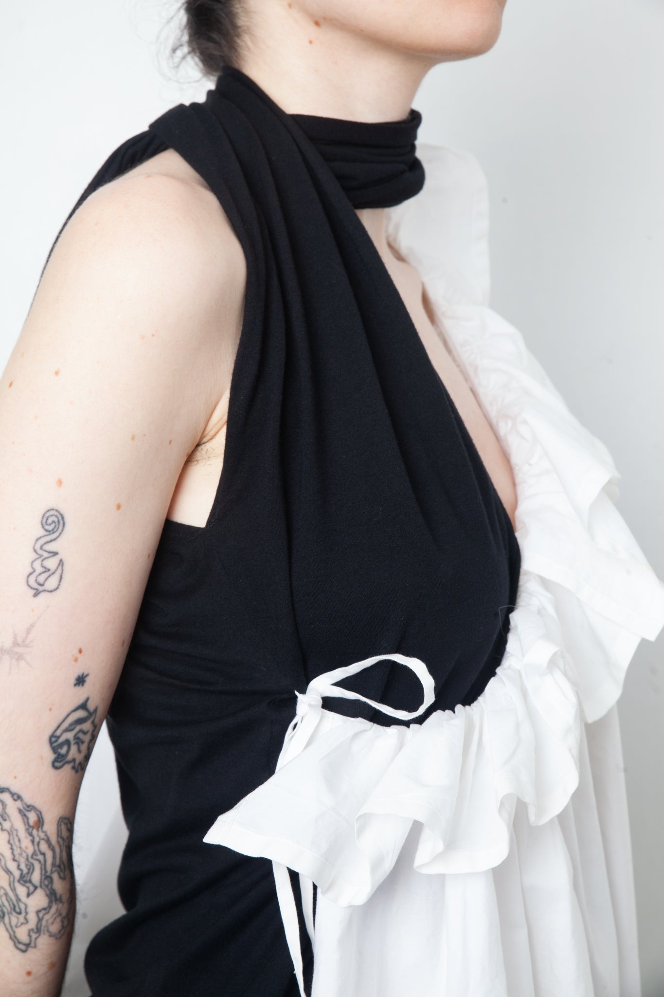 Junya Watanabe SS 2007 black and white draped cotton wrap top