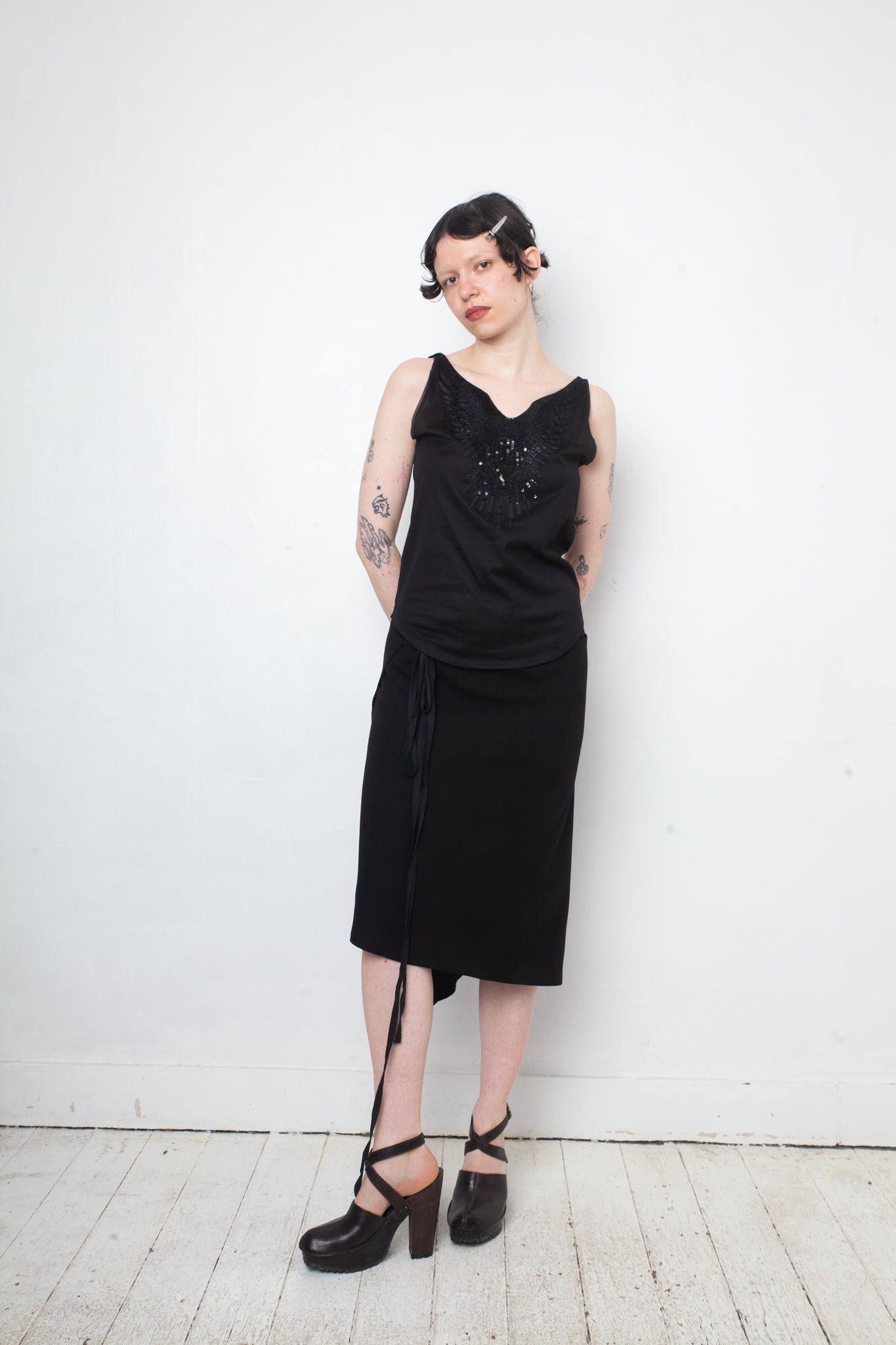 Veronique Branquinho 2000's black tank top with sequin bird