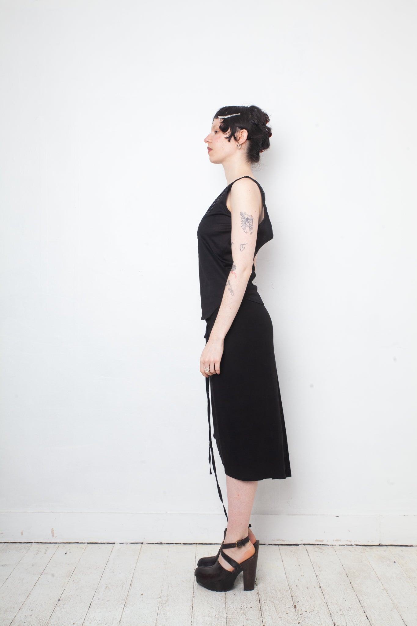 Ann Demeulemeester 2000's black wool asymmetric wrap skirt