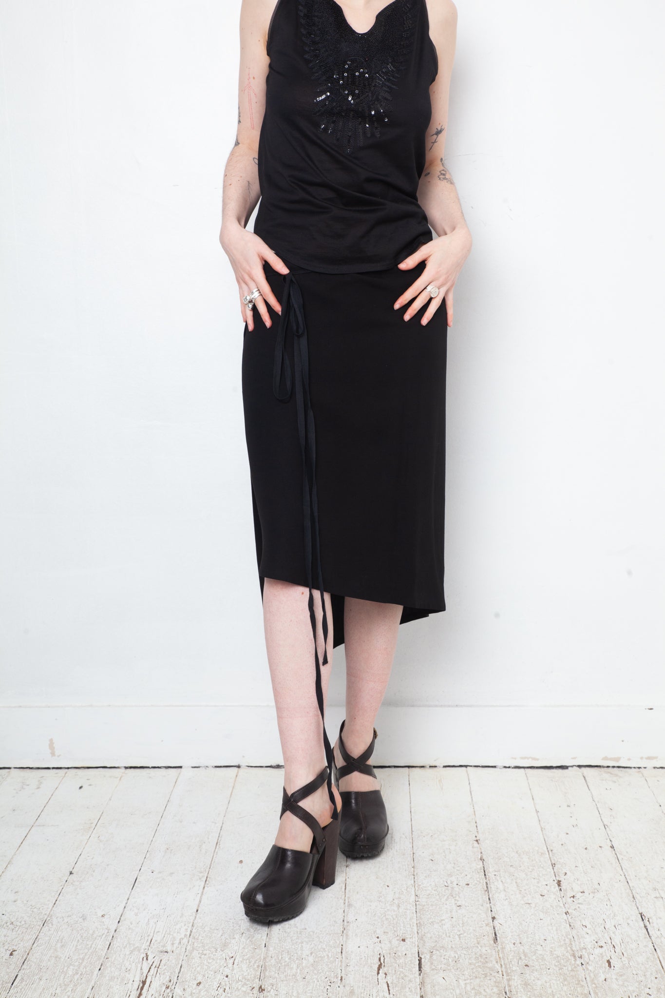 Ann Demeulemeester 2000's black wool asymmetric wrap skirt