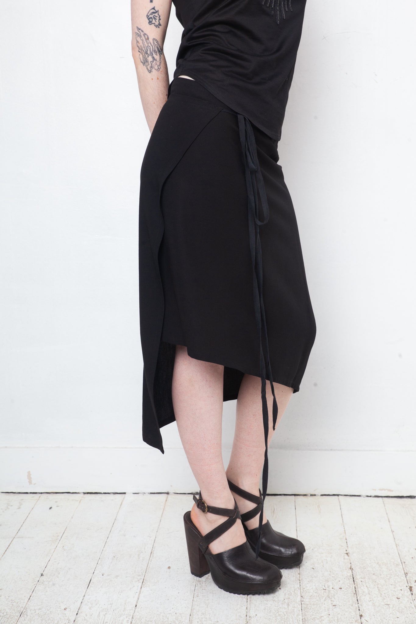 Ann Demeulemeester 2000's black wool asymmetric wrap skirt