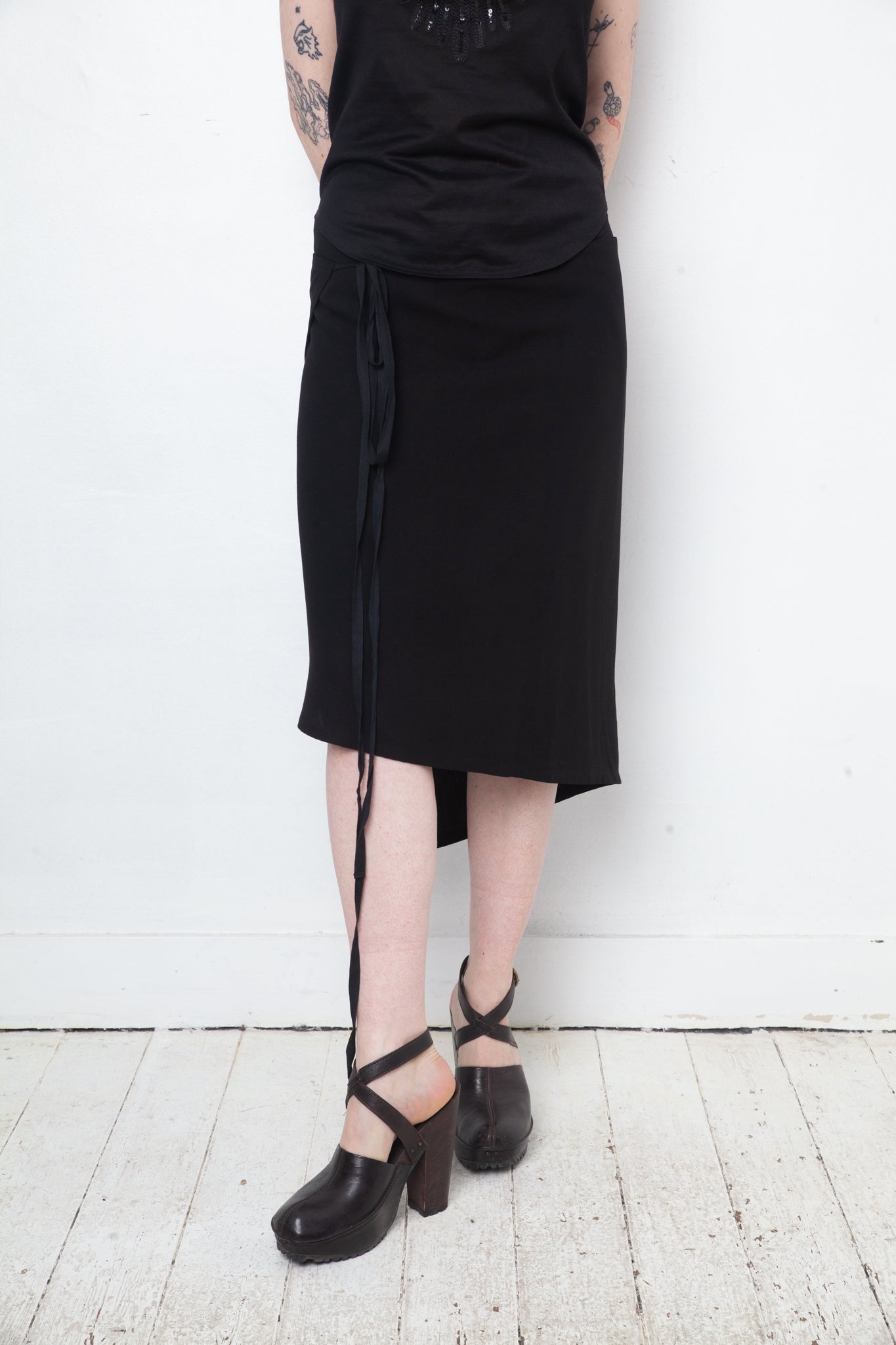 Ann Demeulemeester 2000's black wool asymmetric wrap skirt