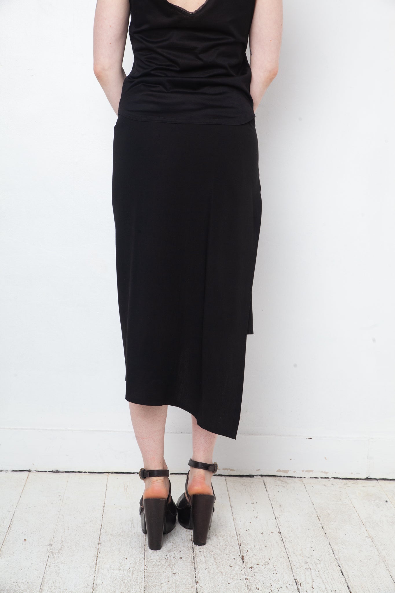 Ann Demeulemeester 2000's black wool asymmetric wrap skirt