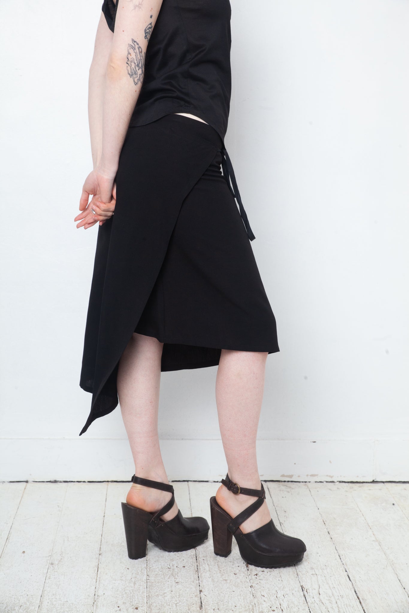 Ann Demeulemeester 2000's black wool asymmetric wrap skirt