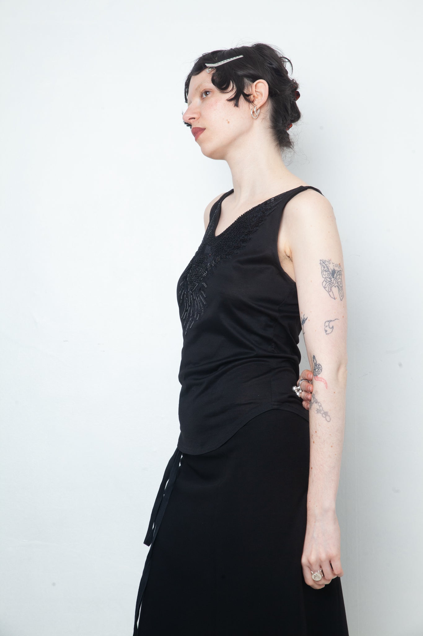 Veronique Branquinho 2000's black tank top with sequin bird