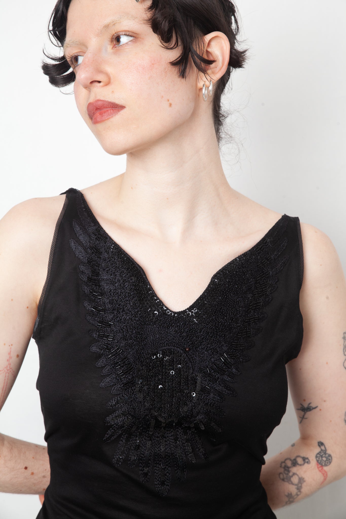 Veronique Branquinho 2000's black tank top with sequin bird