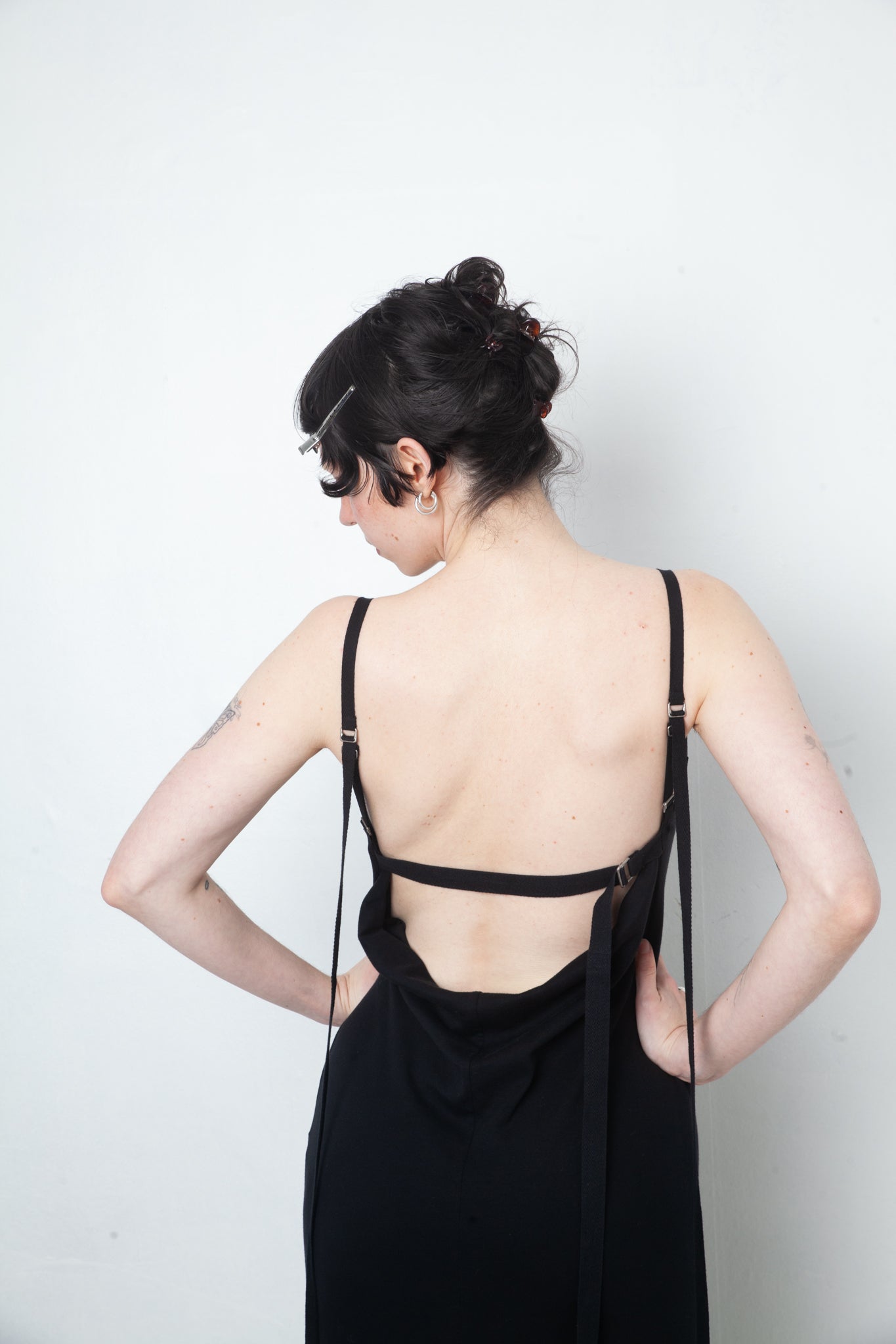 Ann Demeulemeester SS 2023  jersey black long evening dress with draped back