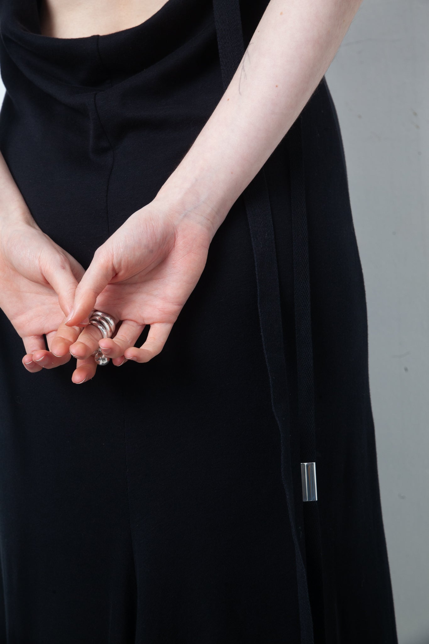 Ann Demeulemeester SS 2023  jersey black long evening dress with draped back