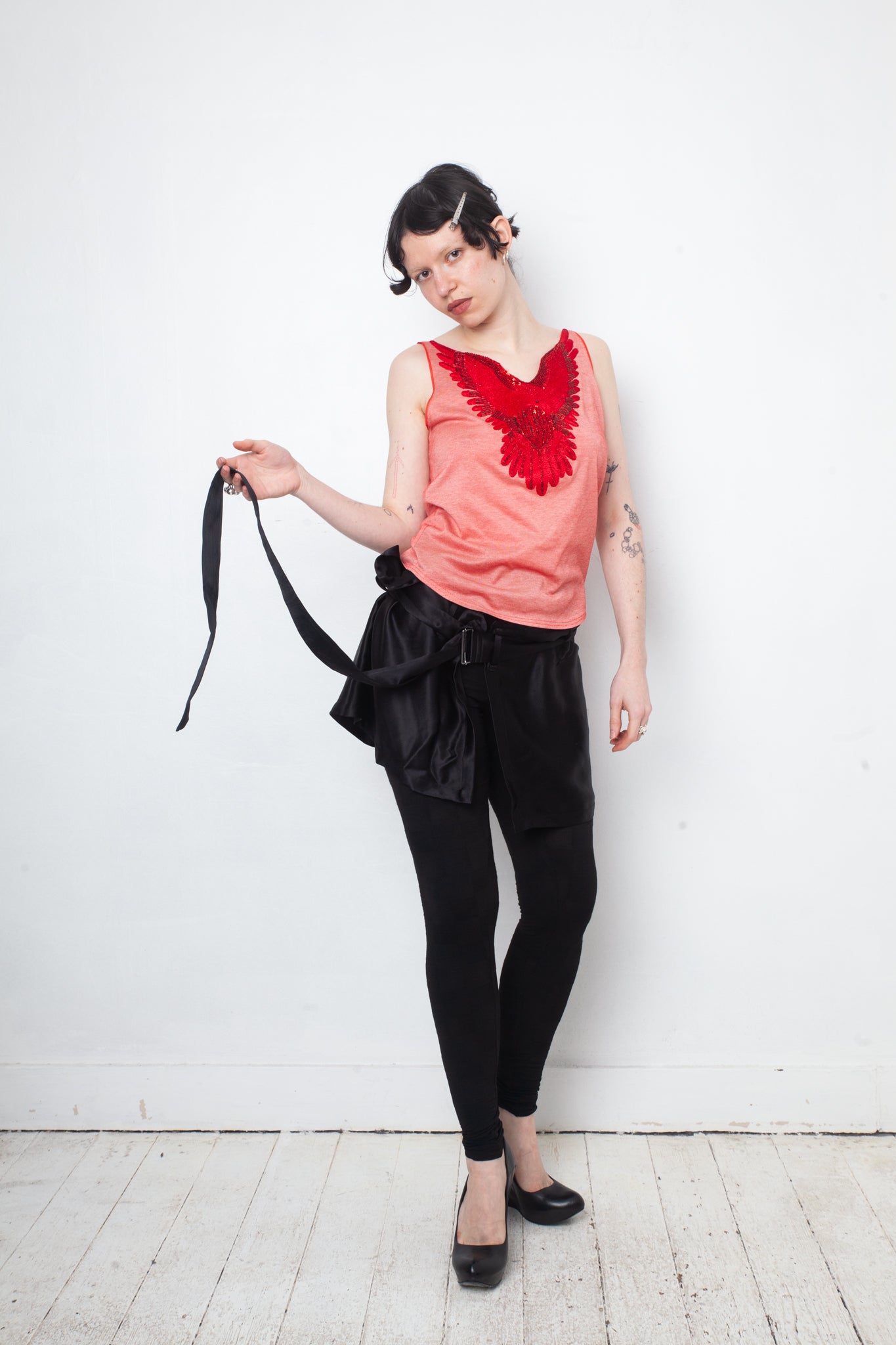 Ann Demeulemeester 2000's black silk mini skirt / belt