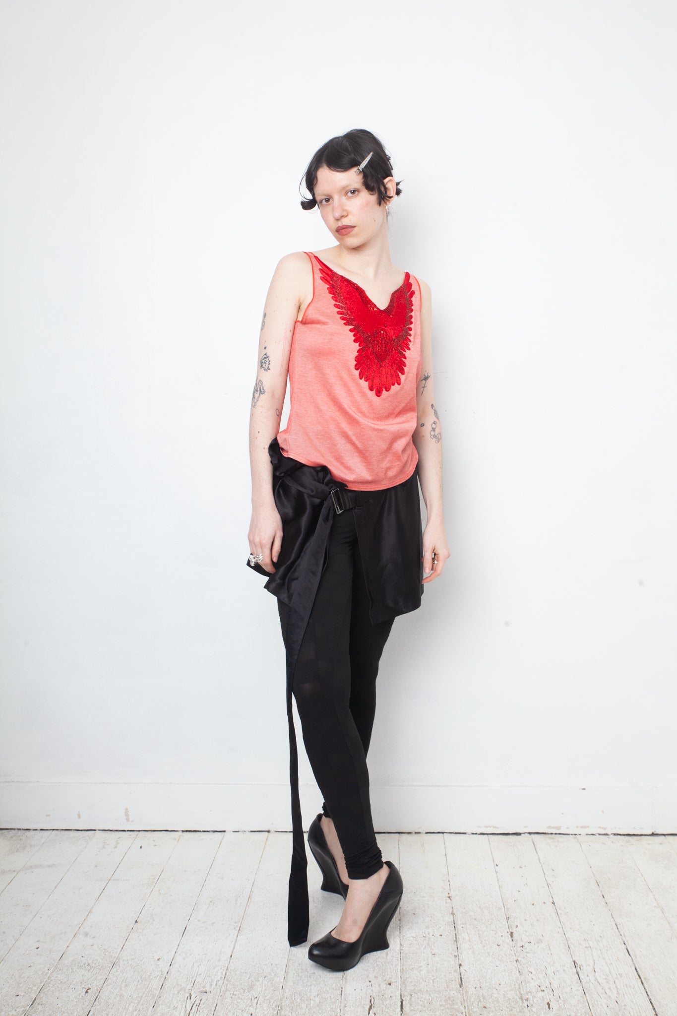 Ann Demeulemeester 2000's black silk mini skirt / belt