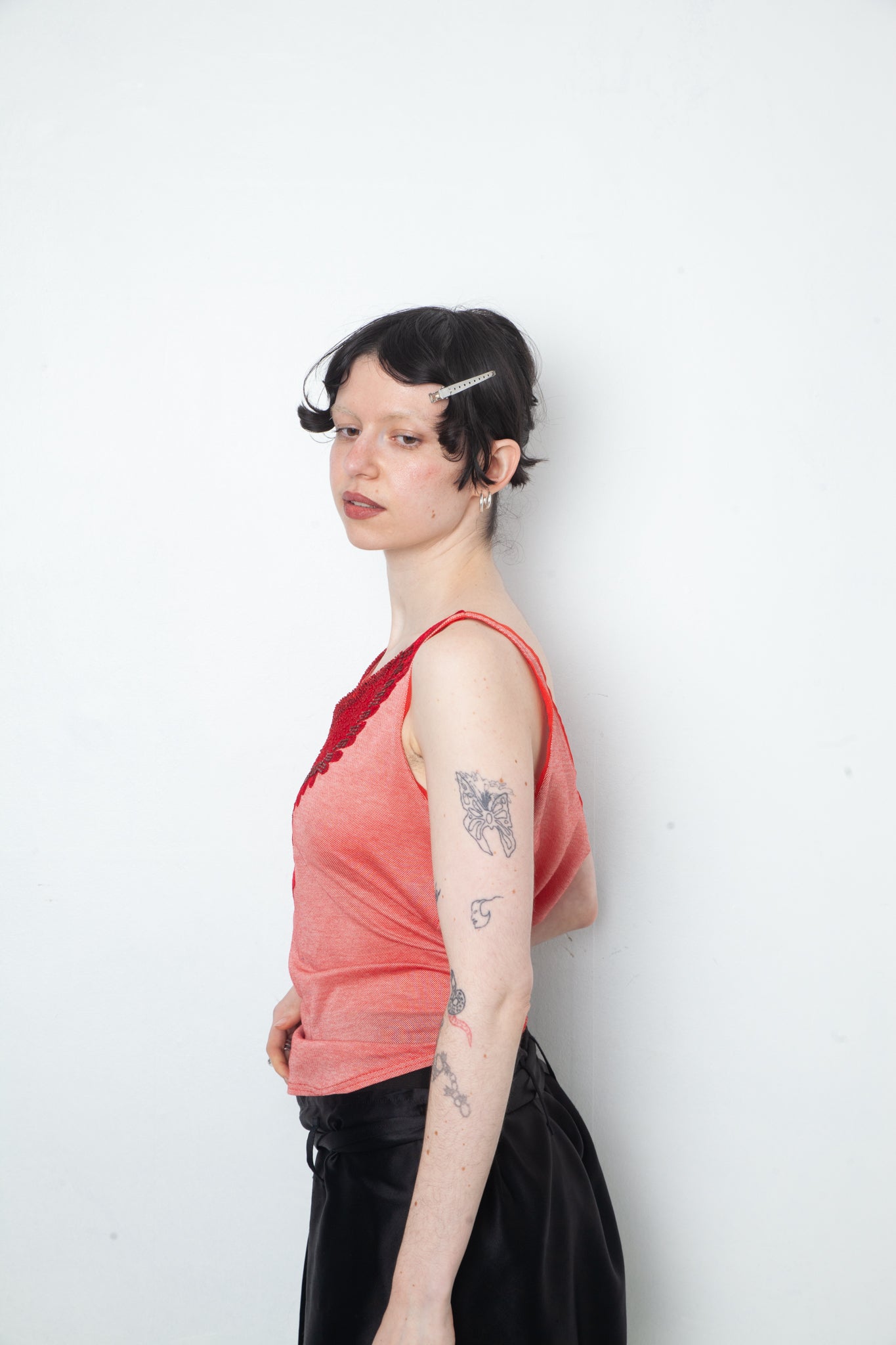 Veronique Branquinho piqué cotton red tank top with sequin bird