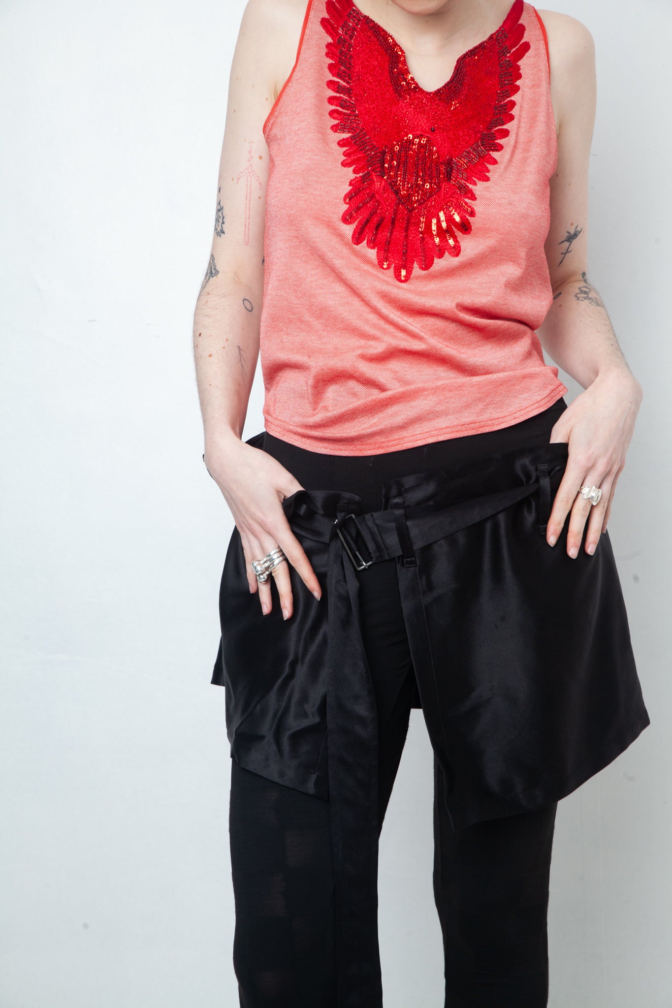 Ann Demeulemeester 2000's black silk mini skirt / belt