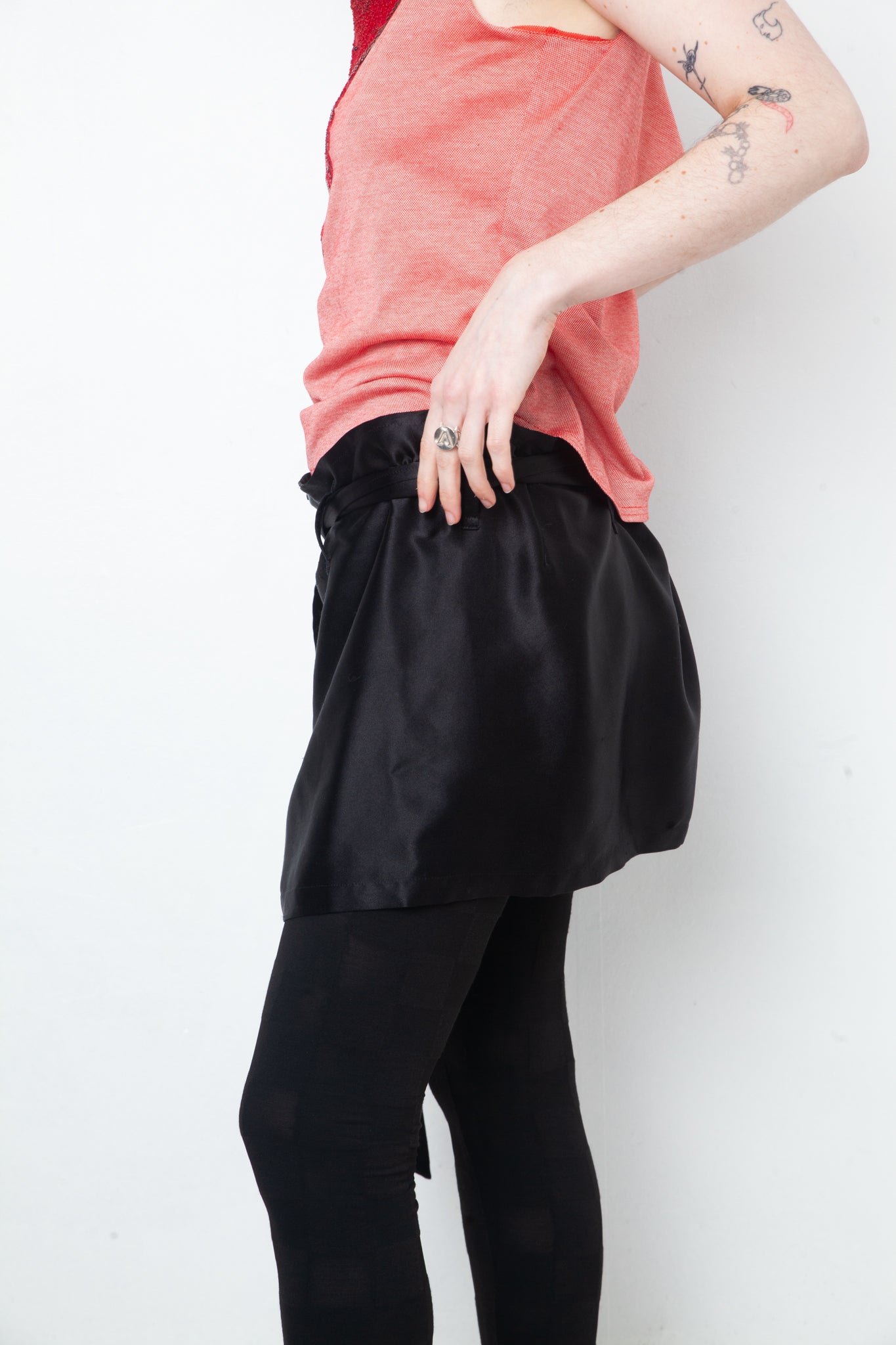 Ann Demeulemeester 2000's black silk mini skirt / belt