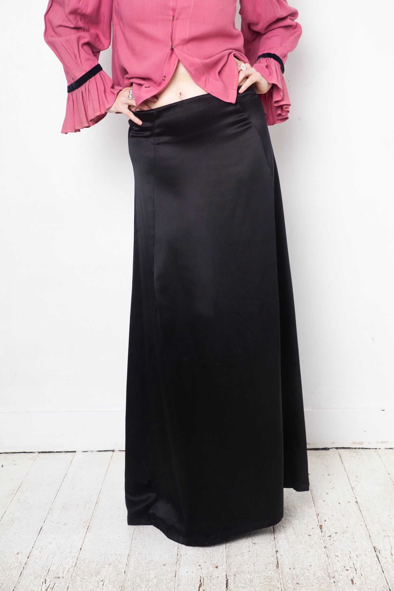 Ann Demeulemeester 2000's black silk maxi skirt