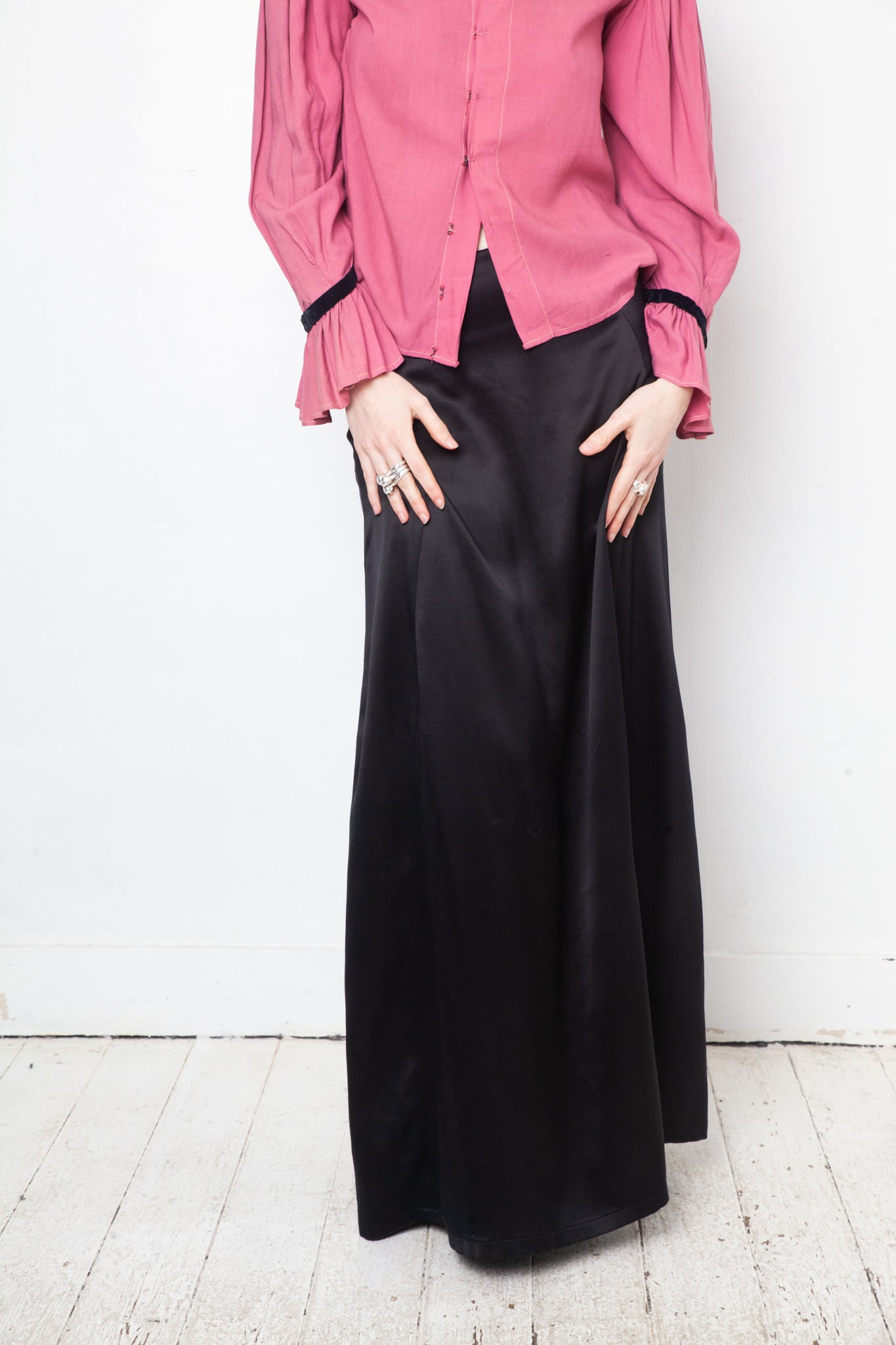 Ann Demeulemeester 2000's black silk maxi skirt