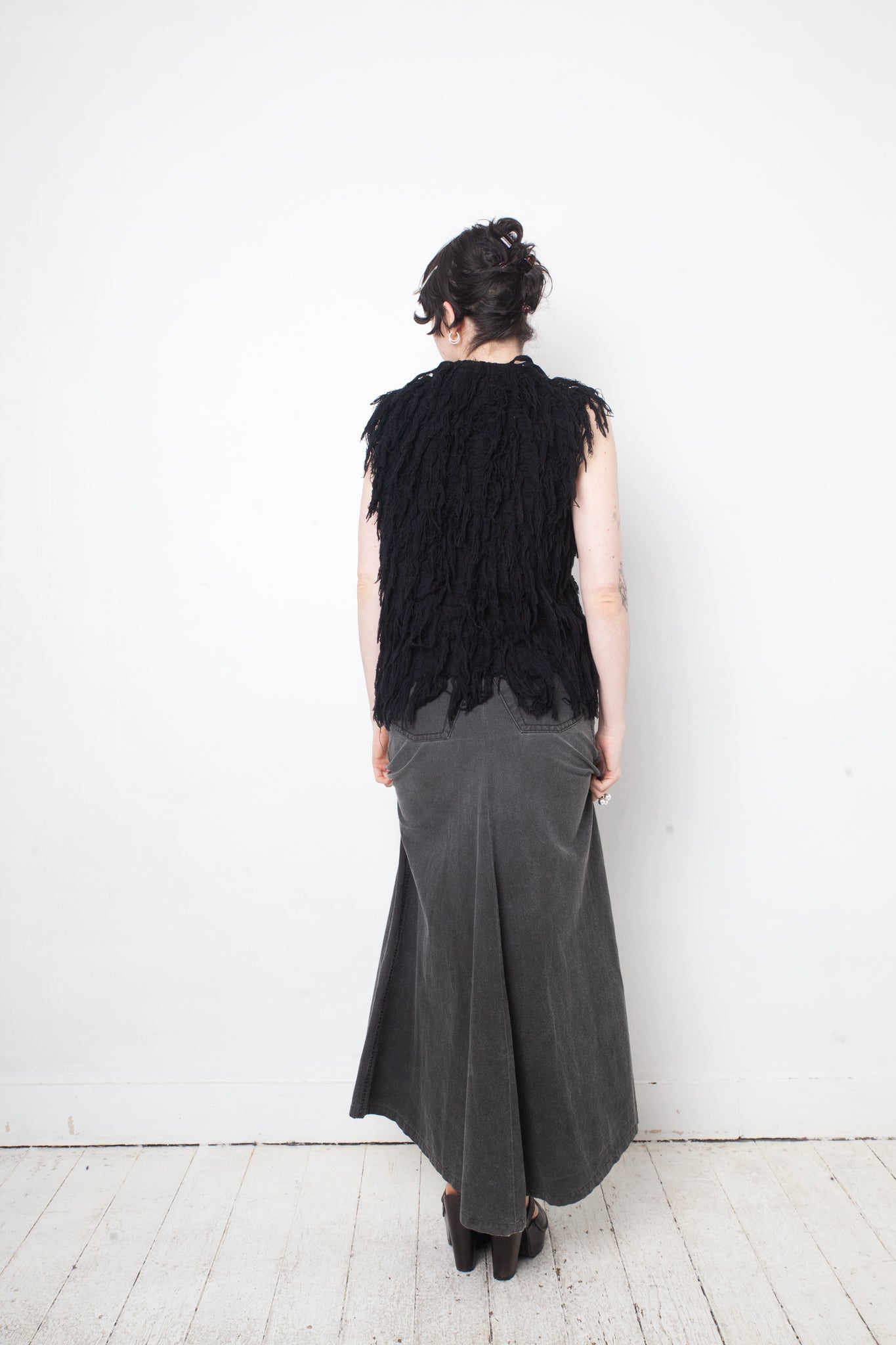 Undercover Spring 2006 unraveling fringe wool black gilet