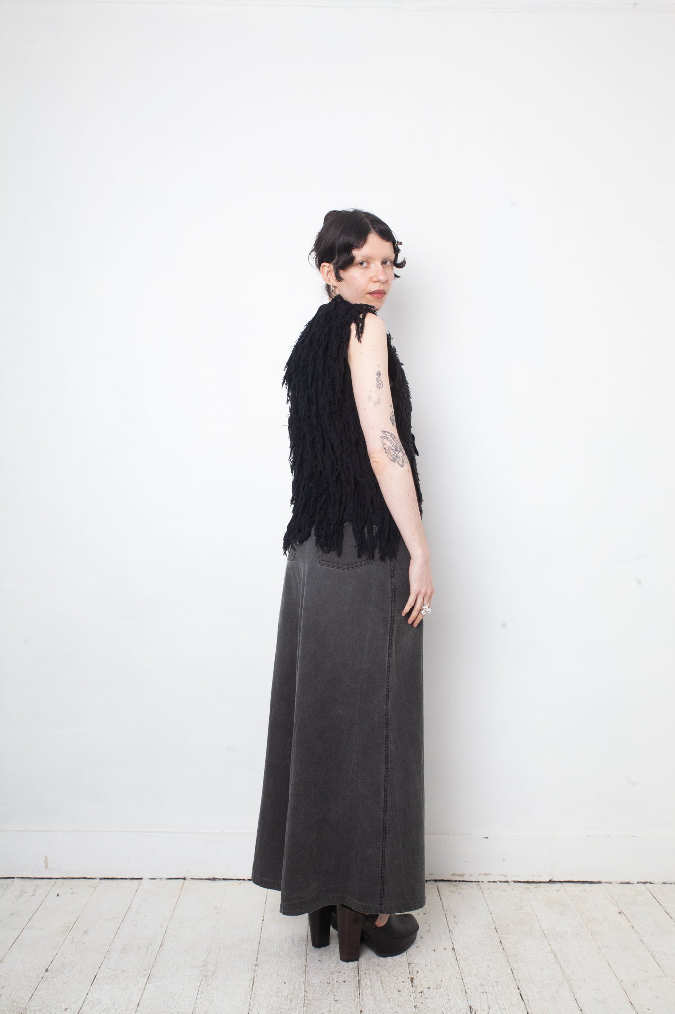 Ann Demeulemeester 2000's grey denim maxi skirt with sparkle