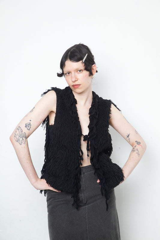 Undercover Spring 2006 unraveling fringe wool black gilet