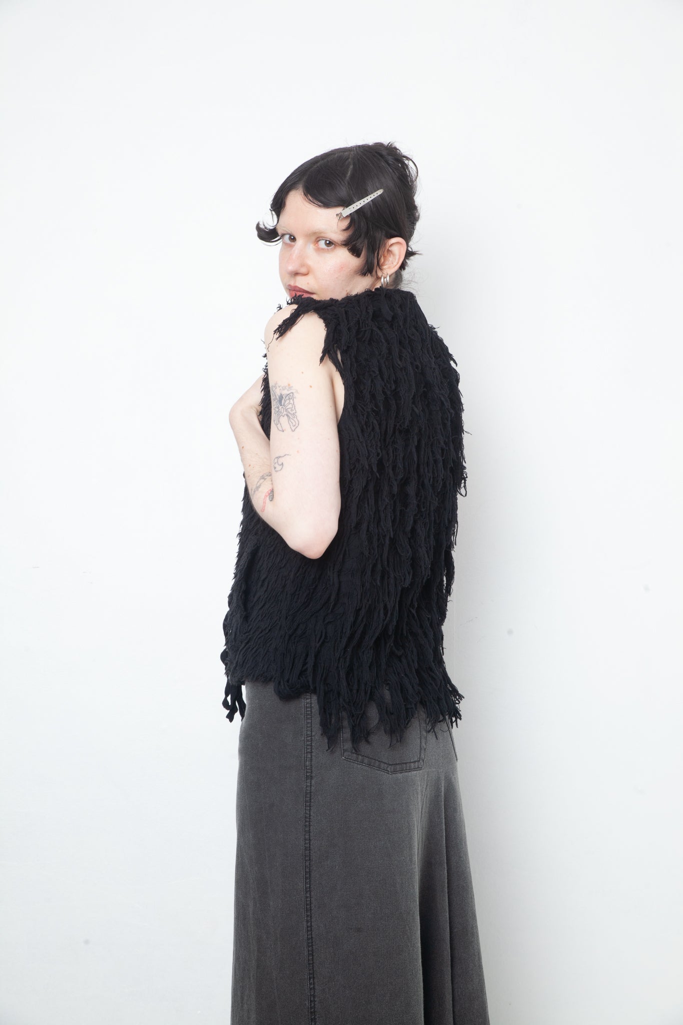 Undercover Spring 2006 unraveling fringe wool black gilet