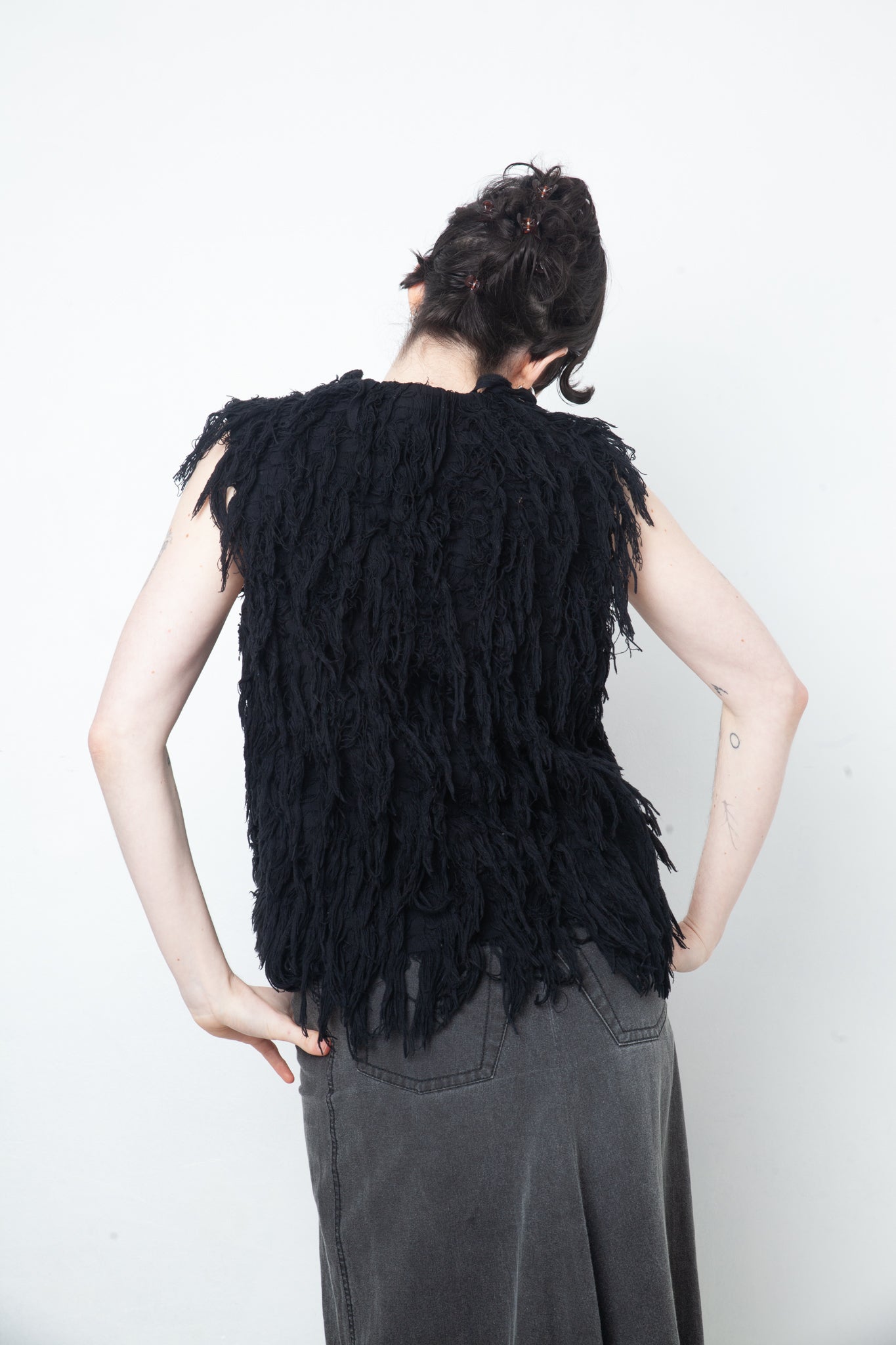 Undercover Spring 2006 unraveling fringe wool black gilet