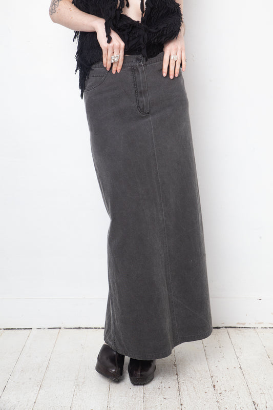 Ann Demeulemeester 2000's grey denim maxi skirt with sparkle