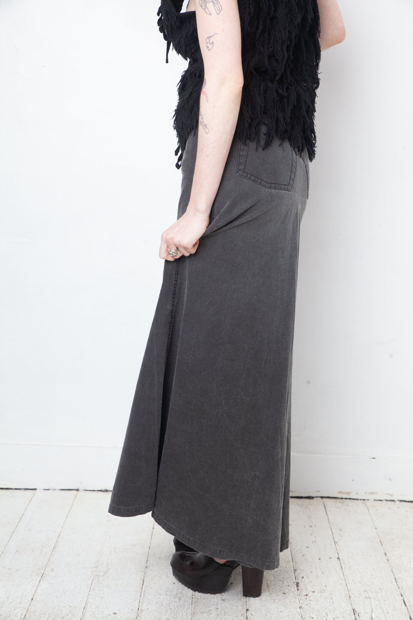Ann Demeulemeester 2000's grey denim maxi skirt with sparkle