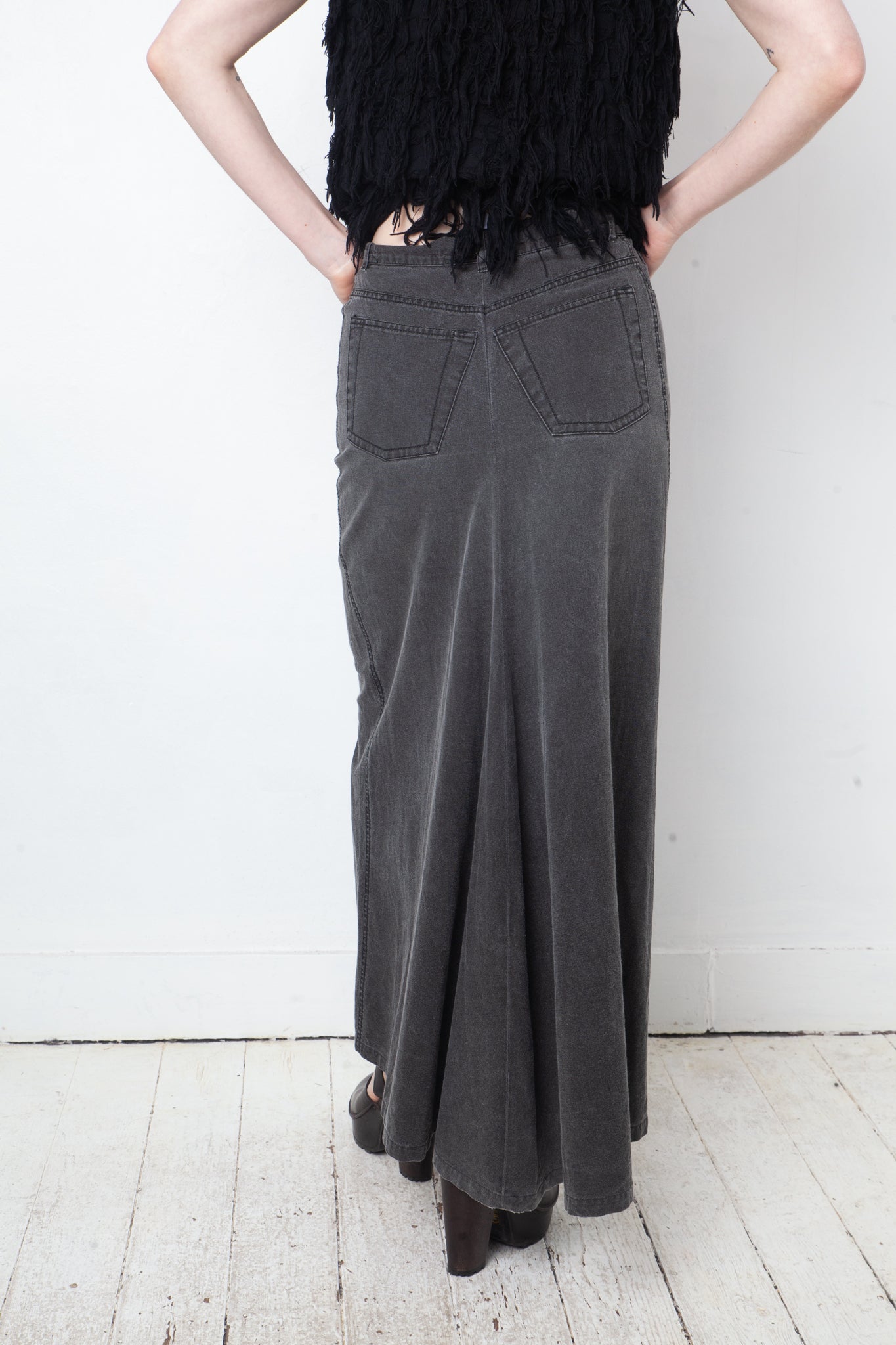 Ann Demeulemeester 2000's grey denim maxi skirt with sparkle
