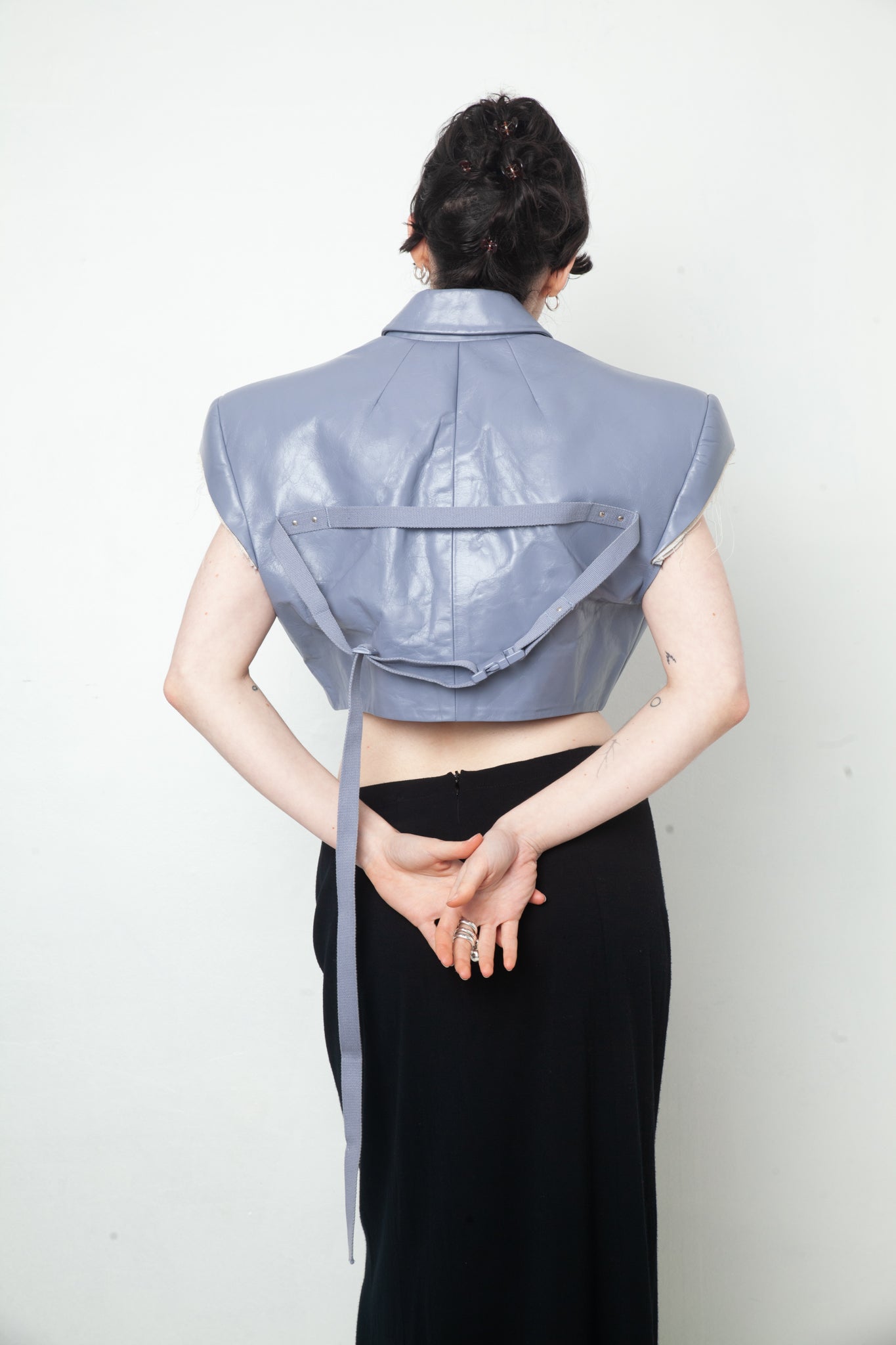 Rick Owens SS 2024 leather lilac cropped blazer with triangular shoulders