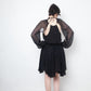 No Label Black silk babydoll pleated dress with sheer balloon sleeves