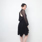 No Label Black silk babydoll pleated dress with sheer balloon sleeves