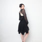 No Label Black silk babydoll pleated dress with sheer balloon sleeves