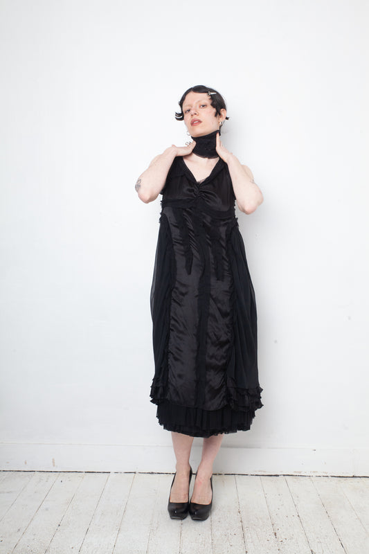 Undercover 2000's multi layer ruffle silk petticoat dress with scarf