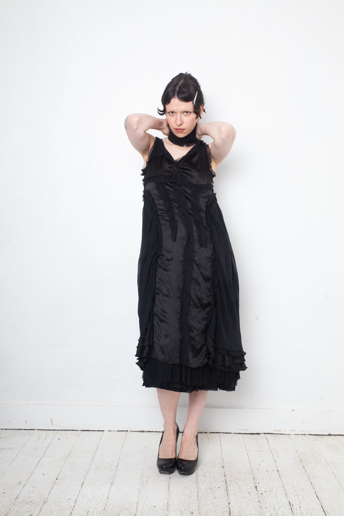 Undercover 2000's multi layer ruffle silk petticoat dress with scarf