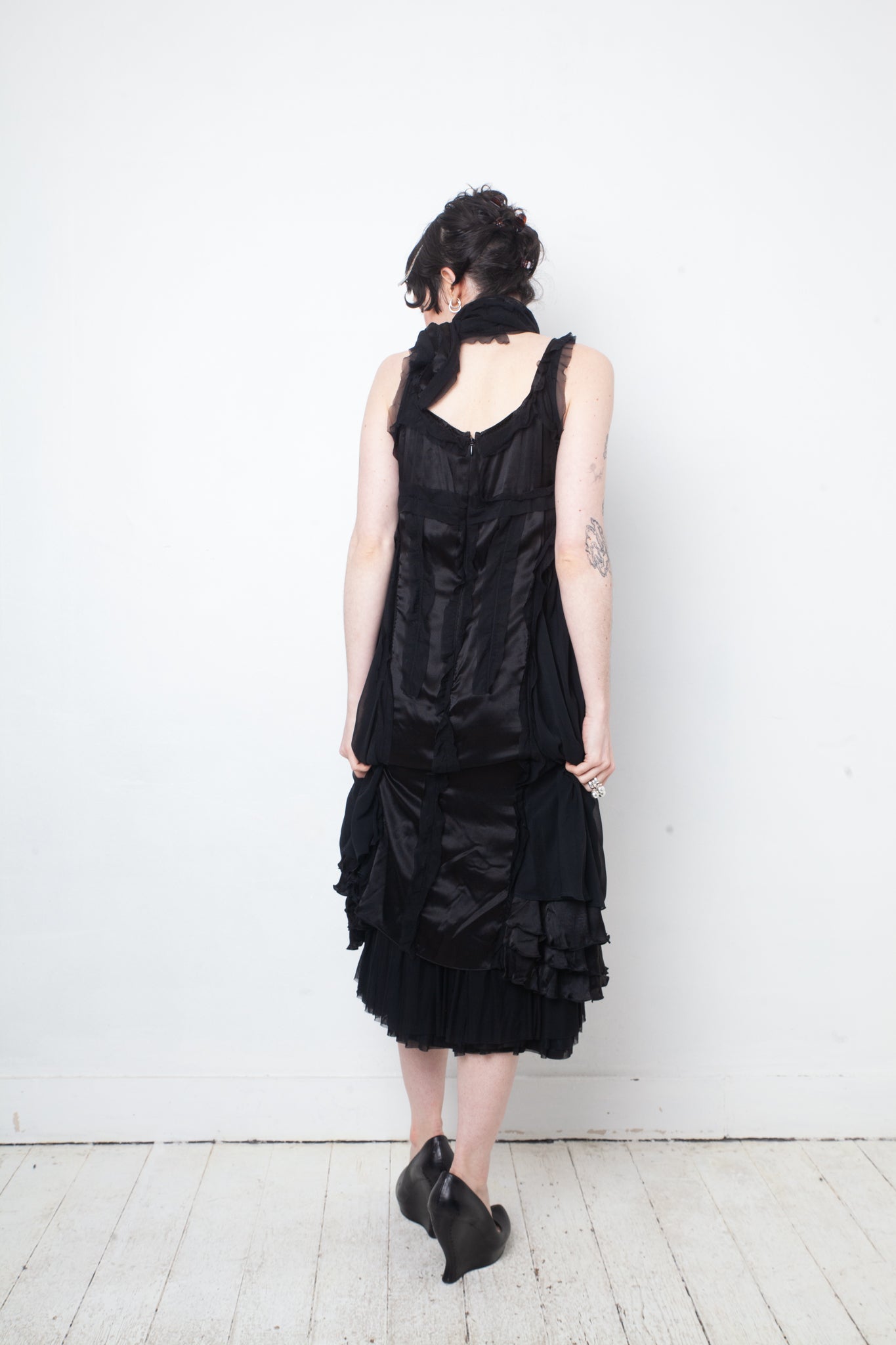 Undercover 2000's multi layer ruffle silk petticoat dress with scarf