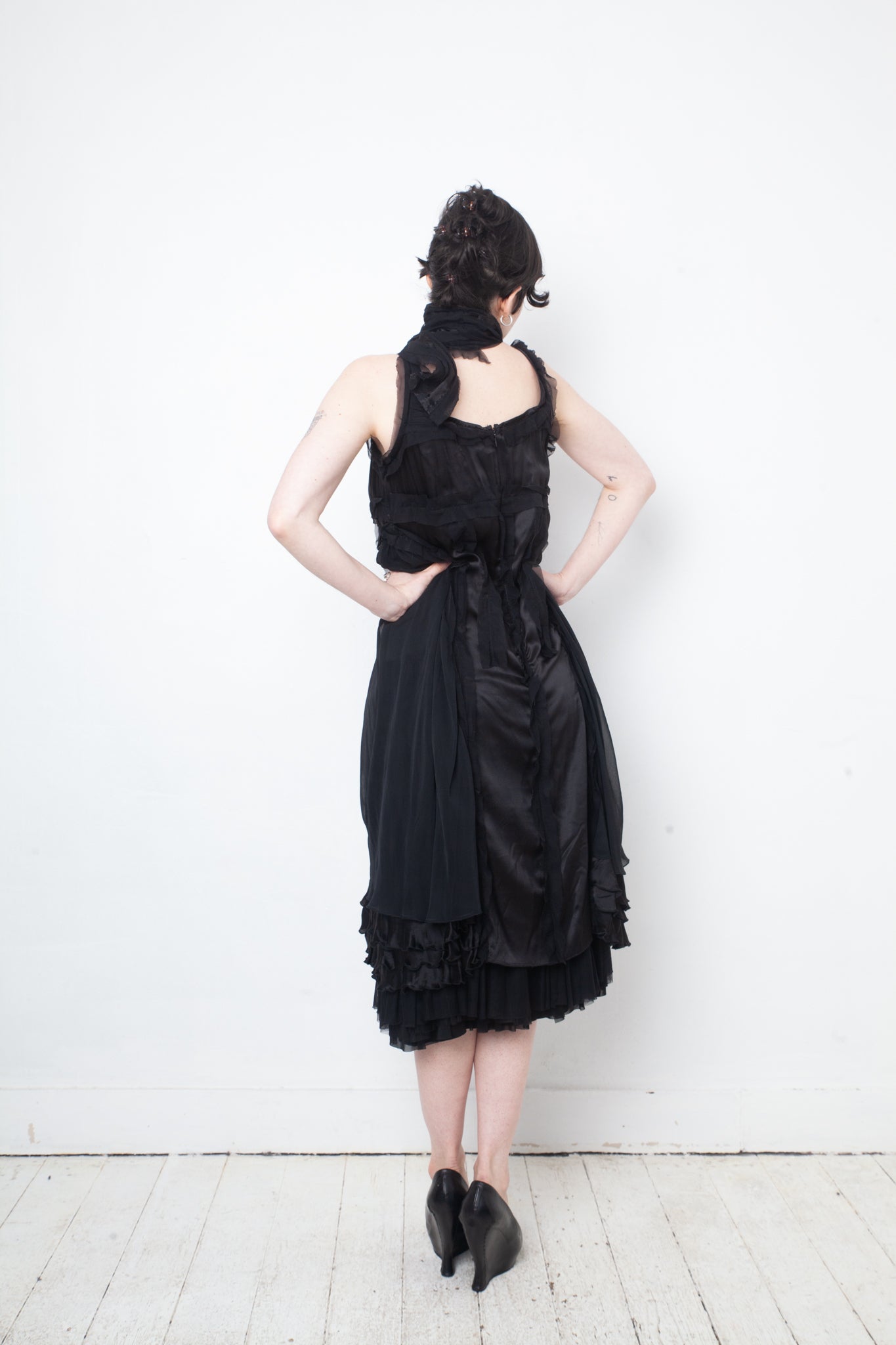 Undercover 2000's multi layer ruffle silk petticoat dress with scarf
