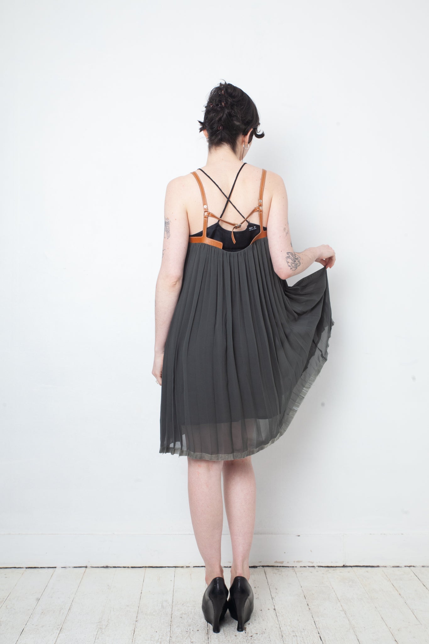 Undercover 2000's two layer pleated dress with leather harness