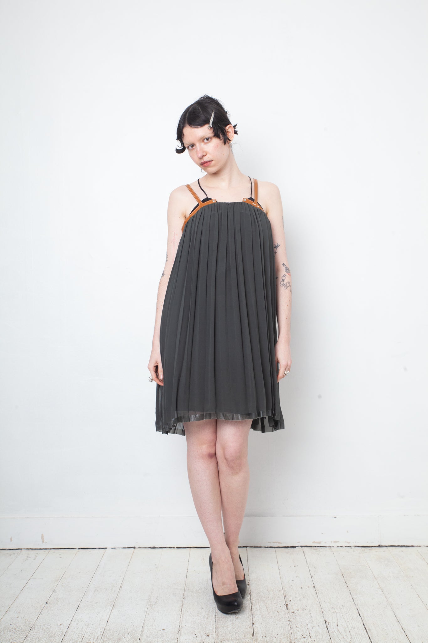 Undercover 2000's two layer pleated dress with leather harness