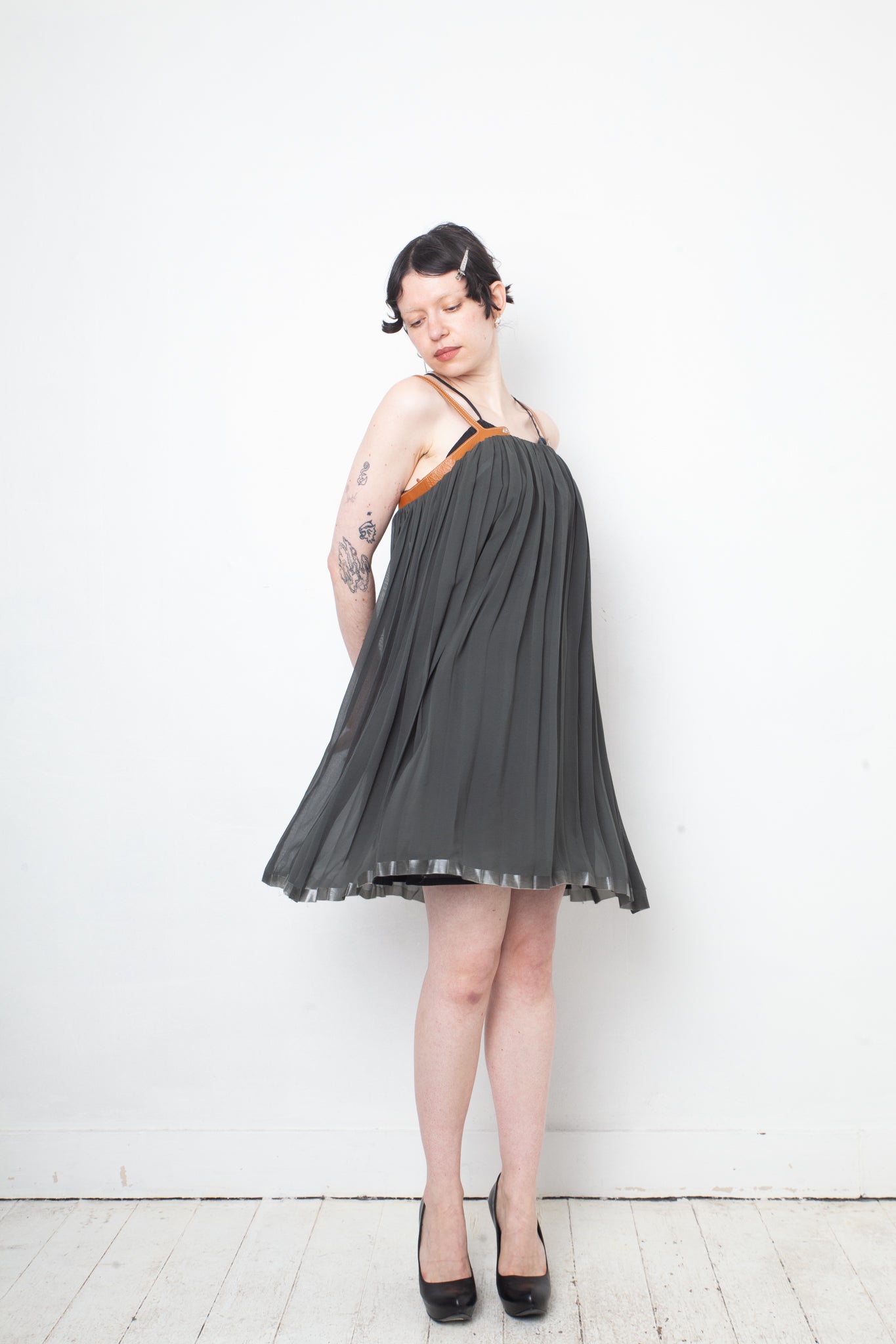 Undercover 2000's two layer pleated dress with leather harness