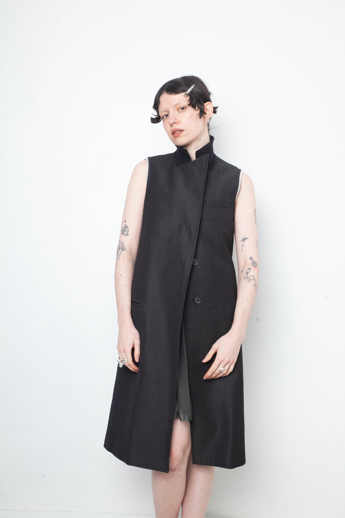 Martine Sitbon wool grey sleeveless blazer with upright collar