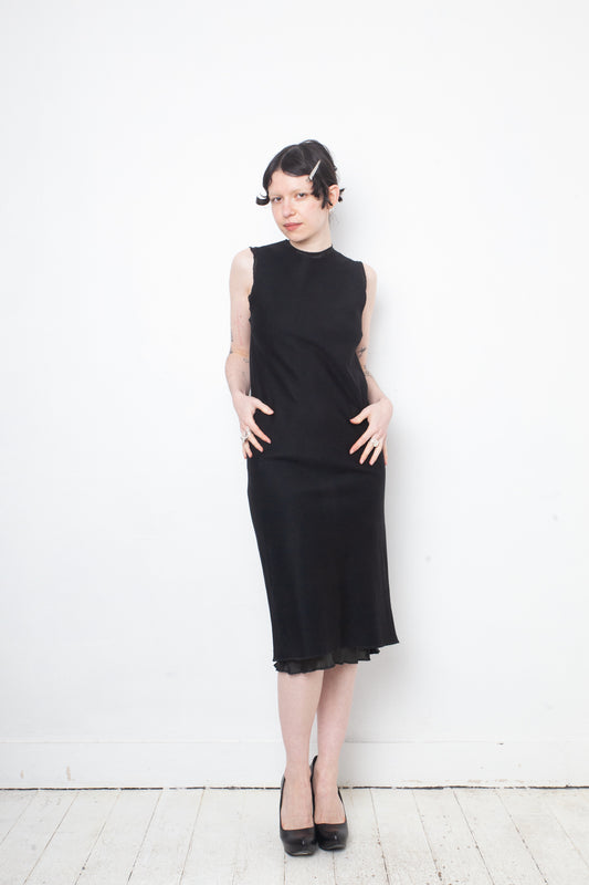 Jean Colonna 90's black wool slip dress with deep back slit and visible lining