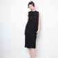 Jean Colonna 90's black wool slip dress with deep back slit and visible lining