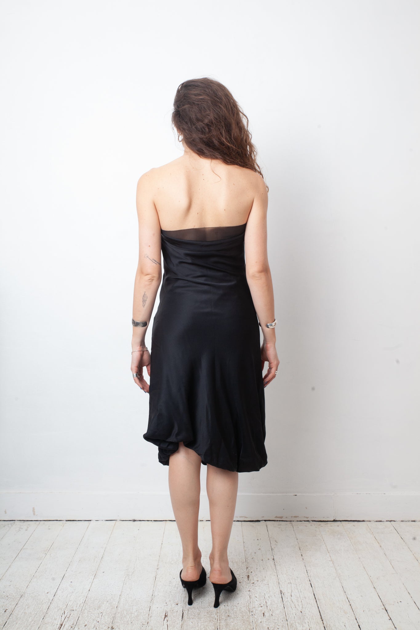 Gucci 2002 black silk bustier dress with plunged mesh back