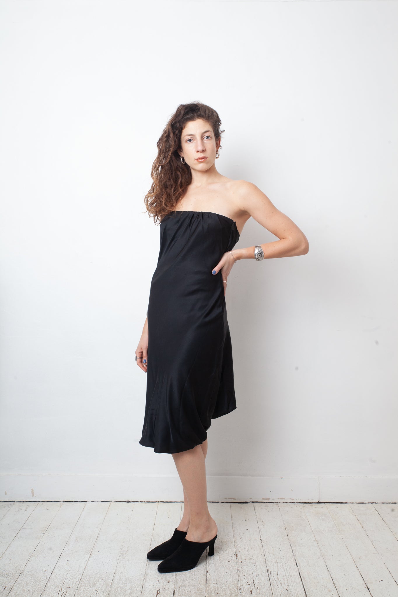 Gucci 2002 black silk bustier dress with plunged mesh back