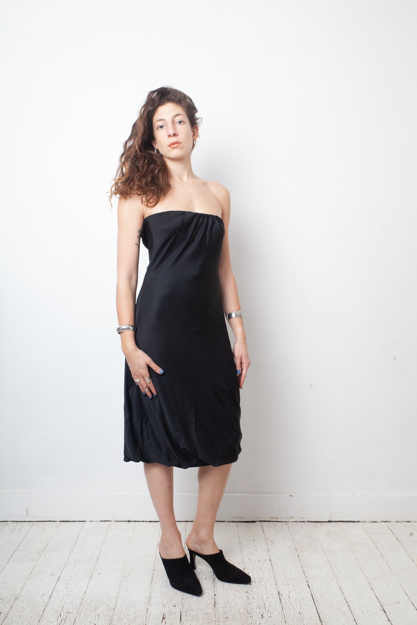 Gucci 2002 black silk bustier dress with plunged mesh back
