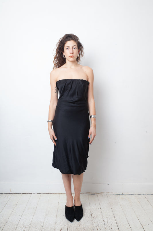 Gucci 2002 black silk bustier dress with plunged mesh back