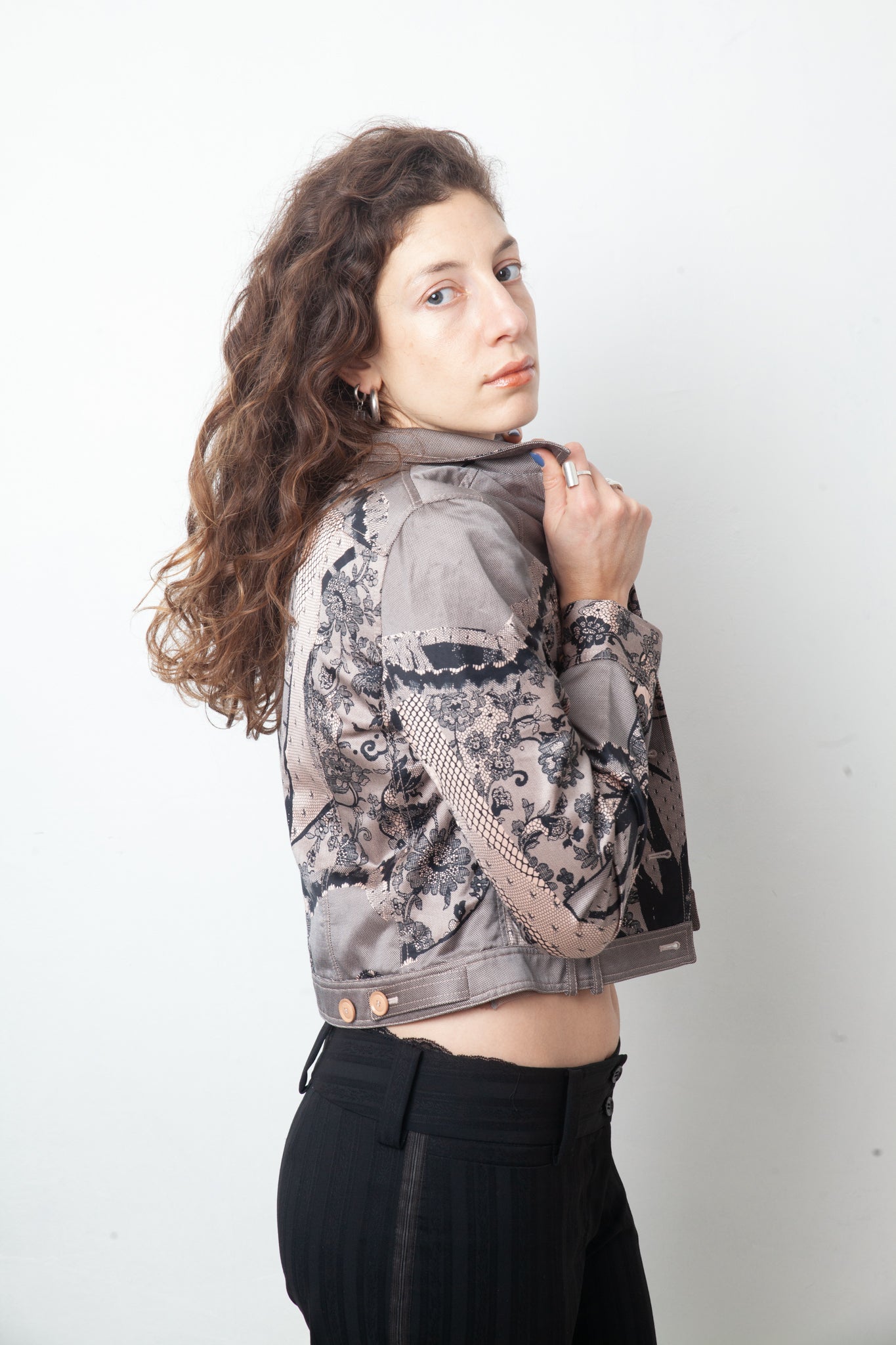 Christian Dior SS 2006 trompe l'oeil lace corset print pink and black jacket